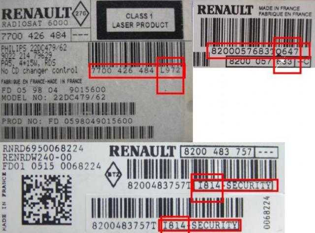Où trouver le numéro de série, précode et code de sécurité sur une autoradio Renault 